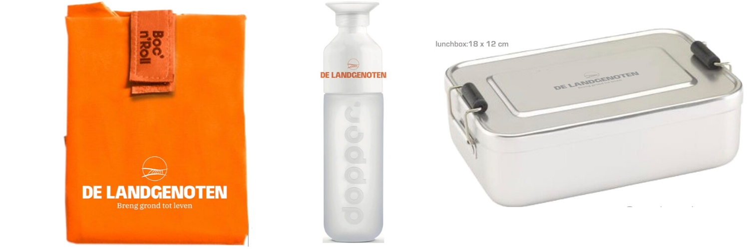 oranje brooddoekje, drinkfles, lunchbox